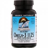 Source Naturals, Арктический чистый рыбий жир с Омега-3 1125, покрытый кишечнорастворимой оболочкой, 1,125 мг, 60 гелевых капсул