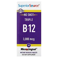 Superior Source, Triple B-12, 3,000 mcg, 60 MicroLingual Instant Dissolve Tablets