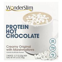 WonderSlim, Protein Hot Chocolate, Creamy Original With Marshmallows, 7 Packets, 0.77 oz (22 g) Each