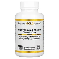 California Gold Nutrition, Мультивитамины и минералы, для приема два раза в день, 60 растительных капсул