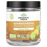 Organic India, Organic Ashwagandha Gummies, Lemon Lime, 300 mg, 60 Gummies (150 mg Per Gummy)