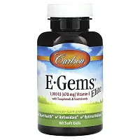 Carlson, E-Gems Elite, Vitamin E with Tocopherols &amp; Tocotrienols, 670 mg (1,000 IU), 60 Soft Gels