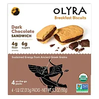 Olyra, Organic Breakfast Biscuits, Dark Chocolate Sandwich, 4 Packs, 1.32 oz (37.5 g) Each