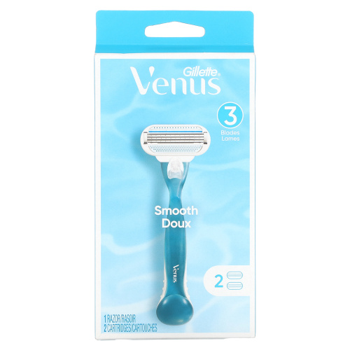 Gillette, Venus, гладкая, 1 бритва, 2 картриджа