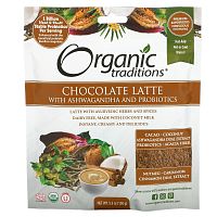 Organic Traditions, Шоколадный латте с ашвагандой и пробиотиками, 150 г (5,3 унции)