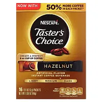 Nescafé, Taster&#x27;s Choice, Instant Coffee Beverage, Hazelnut, Medium/Dark Roast, 16 Packets, 0.1 oz (3 g) Each