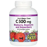 Natural Factors, Vitamin C Fruit-Flavor Chew, Blueberry, Raspberry and Boysenberry, 500 mg, 90 Chewable Wafers