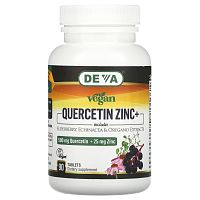 Deva, Vegan Quercetin Zinc+, 500 mg + 25 mg, 90 Tablets