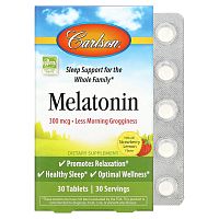 Carlson, Melatonin, Natural Strawberry Lemon, 300 mcg, 30 Tablets