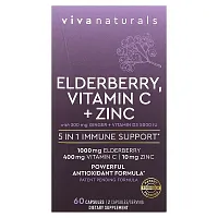 Viva Naturals, Elderberry, Vitamin C + Zinc, 60 Capsules