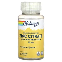 Solaray, Zinc Citrate with Pumpkin Seed, 50 mg, 60 VegCaps