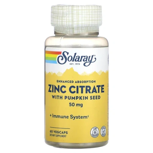 Solaray, Zinc Citrate with Pumpkin Seed, 50 mg, 60 VegCaps