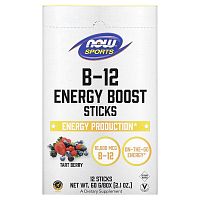 Now Foods, Sports, B-12 Energy Boost, батончики, ягодный вкус, 10 000 мкг, 12 шт., 60 г (2,1 унции)