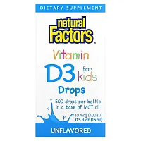 Natural Factors, Vitamin D3 Drops for Kids, Unflavored, 10 mcg (400 IU), 0.5 fl oz (15 ml)