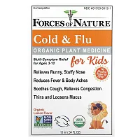 Forces of Nature, Organic Plant Medicine, Cold &amp; Flu, For Kids Ages 3-12, Lemon, 0.34 fl oz (10 ml)