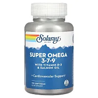 Solaray, Super Omega 3-7-9 with Vitamin D-3 &amp; Salmon Oil, 120 Softgels