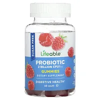 Lifeable, Probiotic Gummies, Sugar Free, Natural Raspberry, 2 Billion, 60 Gummies (1 Billion CFU per Gummy)