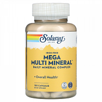 Solaray, Mega Multi Mineral, Без железа в составе, 100 капсул