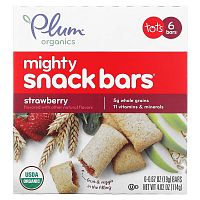 Plum Organics, Mighty Snack Bars, для малышей, клубничный вкус, 6 батончиков по 19 г (0,67 унции)