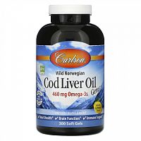 Carlson, Wild Norwegian, Cod Liver Oil Gems, жир печени дикой норвежской трески в капсулах, со вкусом натурального лимона, 460 мг, 300 капсул (230 мг в 1 капсуле)