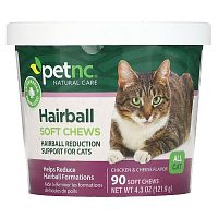 petnc NATURAL CARE, Hairball Soft Chews, All Cat, Chicken &amp; Cheese, 90 Soft Chews, 4.3 oz (121.9 g)