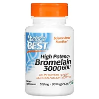 Doctor&#x27;s Best, High Potency Bromelain 3000 GDU, 500 mg, 90 Veggie Caps