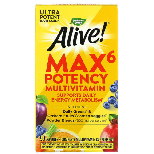 Nature&#x27;s Way, Alive! Max6 Potency Multivitamin, 90 Capsules