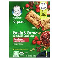 Gerber, Organic, Grain & Grow, мягкие запеченные зерновые батончики, от 12 месяцев, со вкусом малины и граната, 8 батончиков в индивидуальной упаковке