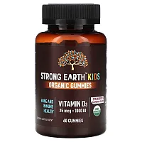 YumV&#x27;s, Strong Earth Kids Organic Gummies, Vitamin D3, Strawberry &amp; Raspberry, 25 mcg (1,000 IU), 60 Gummies