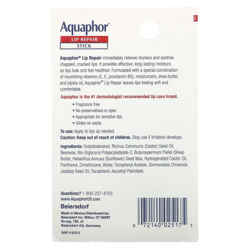 Aquaphor, Lip Repair Stick, Немедленное облегчение, 2 палочки, 0,17 унции (4,8 г) фото 3