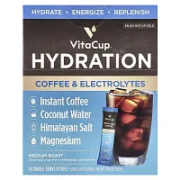 VitaCup, Hydration, Coffee &amp; Electrolytes Instant Coffee, Medium Roast, 18 Single-Serve Sticks, 0.16 oz (4.4 g) Each