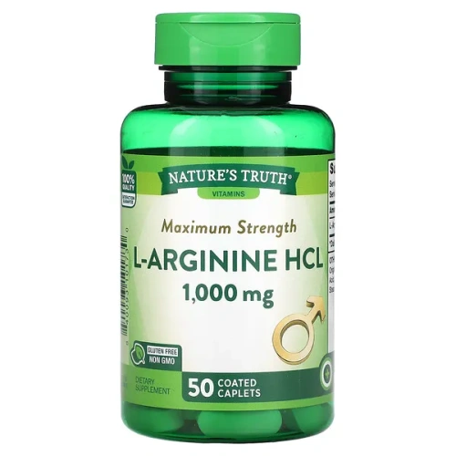 Nature&#x27;s Truth, Vitamins, Maximum Strength L-Arginine HCL, 1,000 mg, 50 Coated Caplets