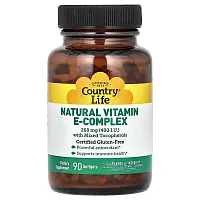 Country Life, Natural Vitamin E-Complex with Mixed Tocopherols, 268 mg (400 IU), 90 Softgels