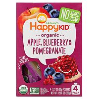 Happy Family Organics, Happy Kid, органическое яблоко, голубика и гранат, 4 пакетика по 90 г (3,17 унции)