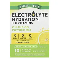 Nature&#x27;s Truth, Electrolyte Hydration + B Vitamins, On-The-Go Powder Mix, Lemon, 10 Individual Stick Packs 0.123 oz (3.5 g) Each