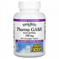 Natural Factors, Stress-Relax, Pharma GABA, 100 мг, 60 жевательных таблеток (50 мг в 1 таблетке)