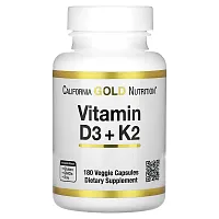 California Gold Nutrition, Vitamin D3 + K2, 180 Veggie Capsules