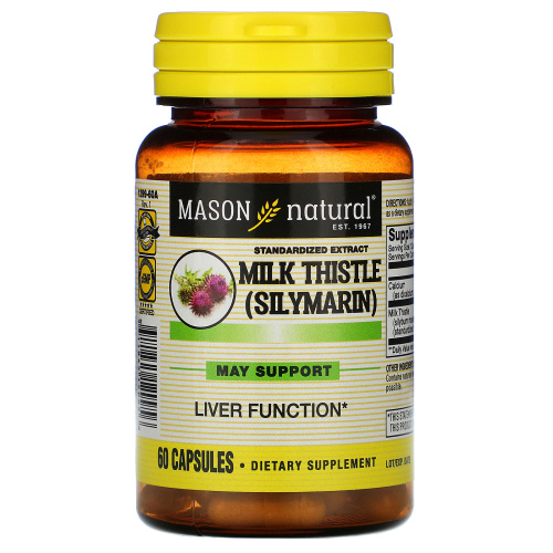 Mason Natural, Расторопша (силимарин), стандартизированный экстракт, 60 капсул