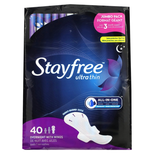 Stayfree, Ultra Thin, Overnight with Wings`` 40 подушечек