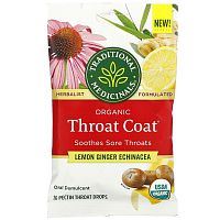 Traditional Medicinals, Organic Throat Coat Drops, Lemon Ginger Echinacea, 16 Pectin Throat Drops