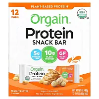 Orgain, Organic Plant-Based Protein Bar, Peanut Butter, 12 Bars, 1.41 oz (40 g) Each