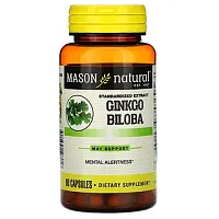 Mason Natural, гинкго билоба, стандартизированный экстракт, 60 капсул