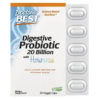 Doctor&#x27;s Best, Digestive Probiotic 20 Billion with Howaru, 30 Veggie Caps