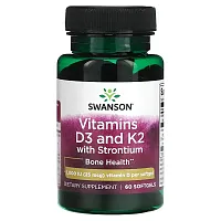 Swanson, Vitamins D3 and K2 with Strontium, 1,000 IU (25 mcg), 60 Softgels