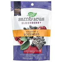 Nature&#x27;s Way, Sambucus Elderberry, Vitamin C Lozenges, Wild Cherry , 24 Lozenges