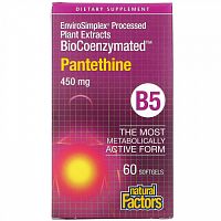 Natural Factors, BioCoenzymated, B5, пантетин, 450 мг, 60 капсул