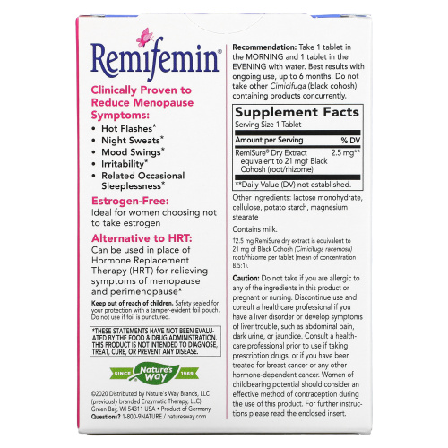 Nature's Way, Remifemin, Menopause Relief, 60 Tablets фото 3