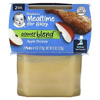 Gerber, Mealtime for Baby, PowerBlend, 2nd Foods, курица с яблоком, 2 пакетика по 113 г (4 унции)