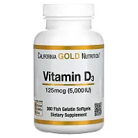 California Gold Nutrition, Vitamin D3, 125 mcg (5,000 IU), 360 Fish Gelatin Softgels