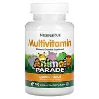 NaturesPlus, Animal Parade, Children&#x27;s Chewable Multivitamin Supplement, Orange, 180 Animal-Shaped Tablets